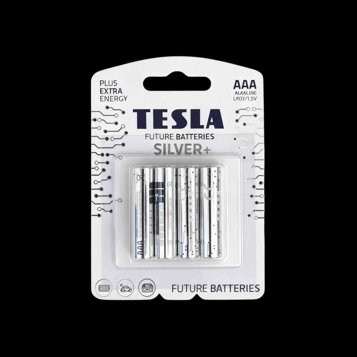 Батарейки алкалиновые Tesla Silver+ AAA (LR03 / 1,5V), 4 шт.