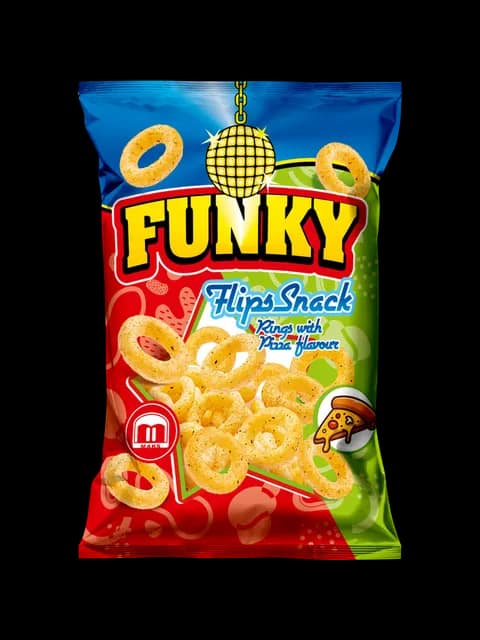 Funky Flips Snack Rings cu aromă de pizza 80g