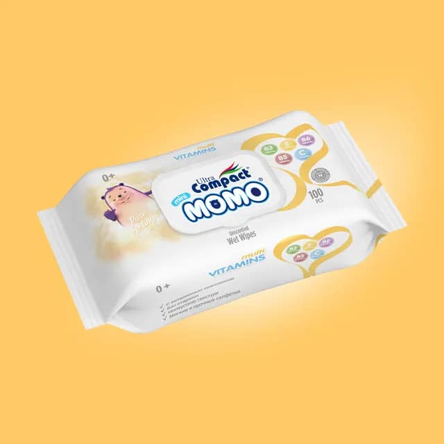 Влажные салфетки для детей Momo Мультивитамин 100 шт. Ultra Compact