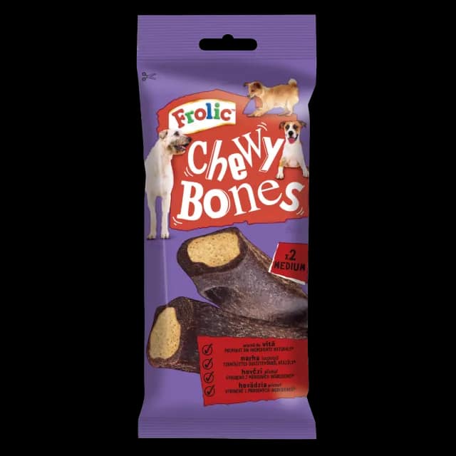 Frolic Chewy Bones Treats for Medium Dogs, Beef, 2 pieces, 170g