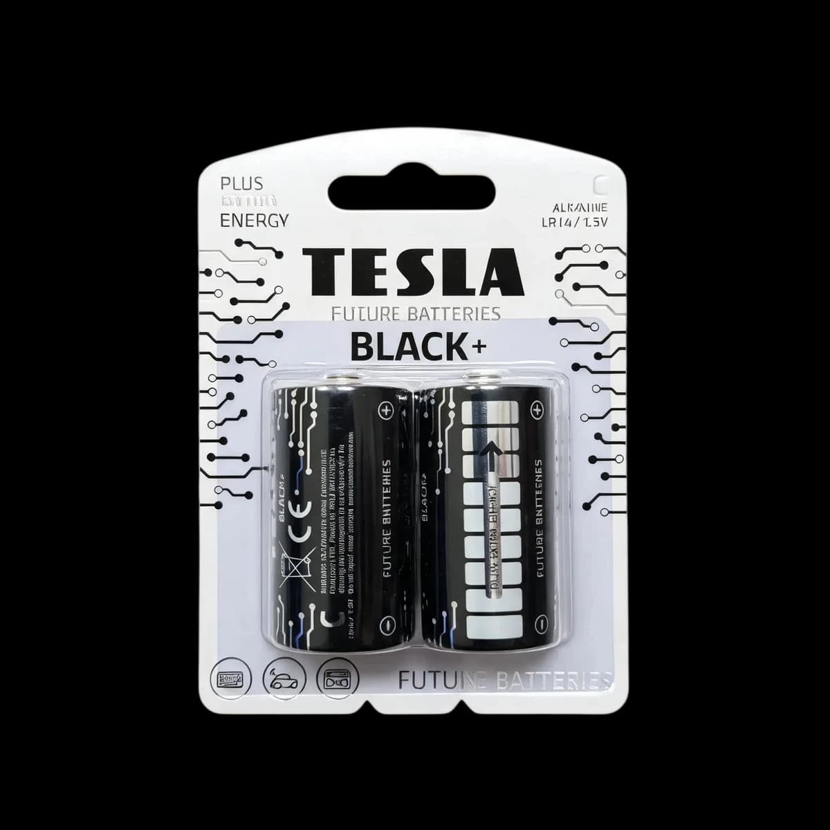 Батарейки алкалиновые Tesla Black+ C (LR14 / 1,5V), 2 шт.