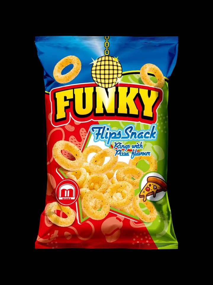Funky Flips Snack Rings cu aromă de pizza 80g