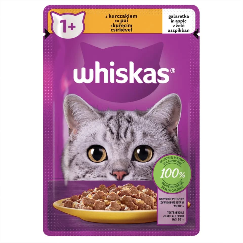 Whiskas, влажный корм для взрослых кошек, курица в желе, 85 г