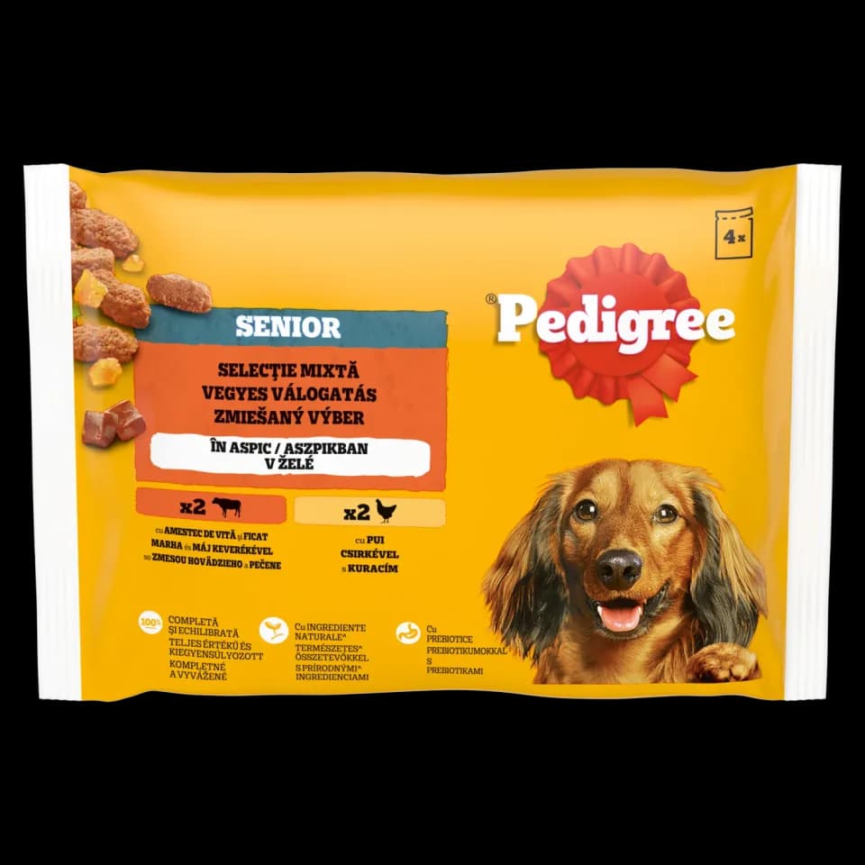 Pedigree Wet Food for senior dogs, Mixed Selection in Jelly, 4 × 100g
