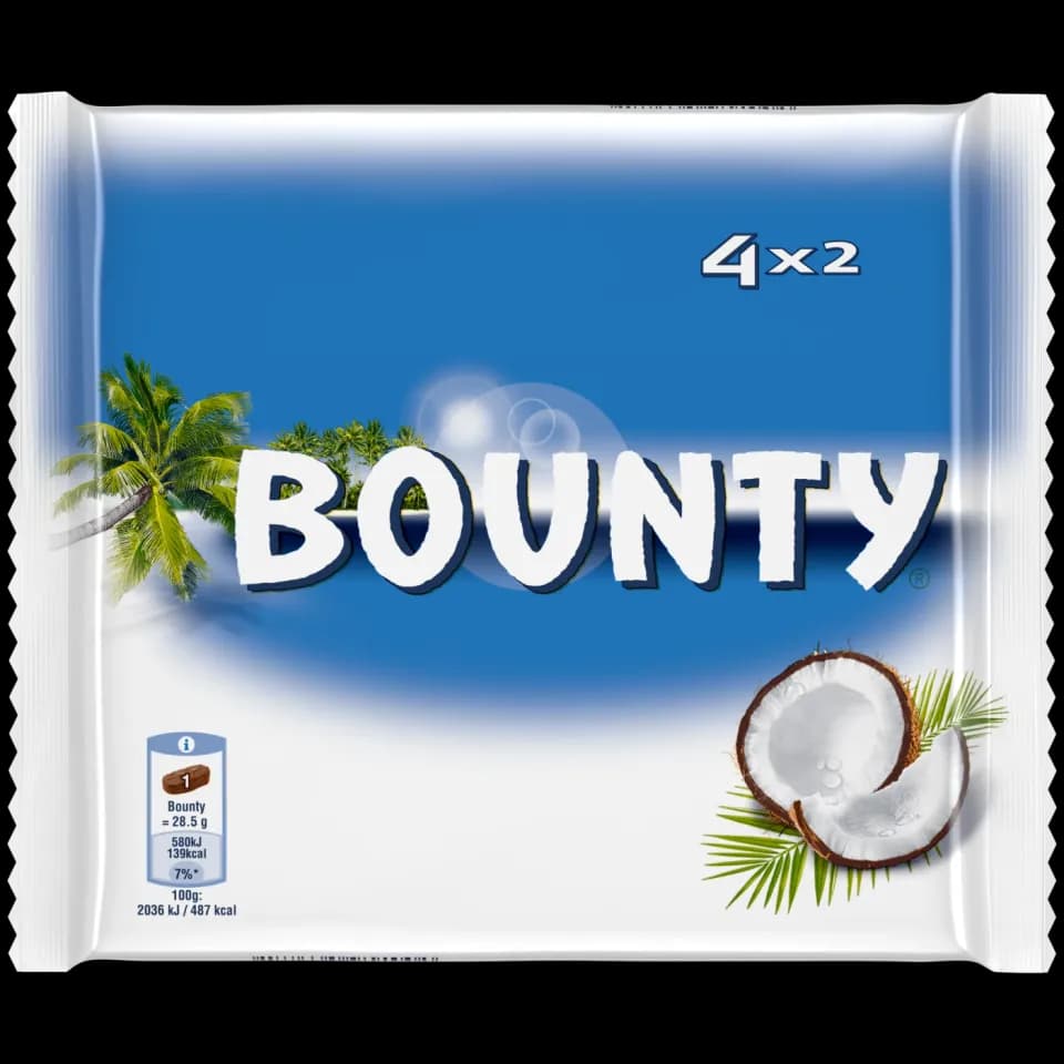 Bounty baton cu cocos invelit in ciocolata cu lapte 4 x 57g (228g)