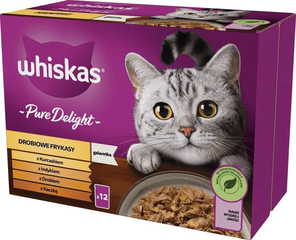 Whiskas Pure Delight Wet Food for adult cats, Poultry Selection in Jelly, 12 × 85g
