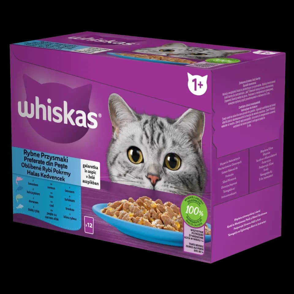 Whiskas hrana umeda pentru pisici adulte, selectii de peste in aspic 12 x 85 g