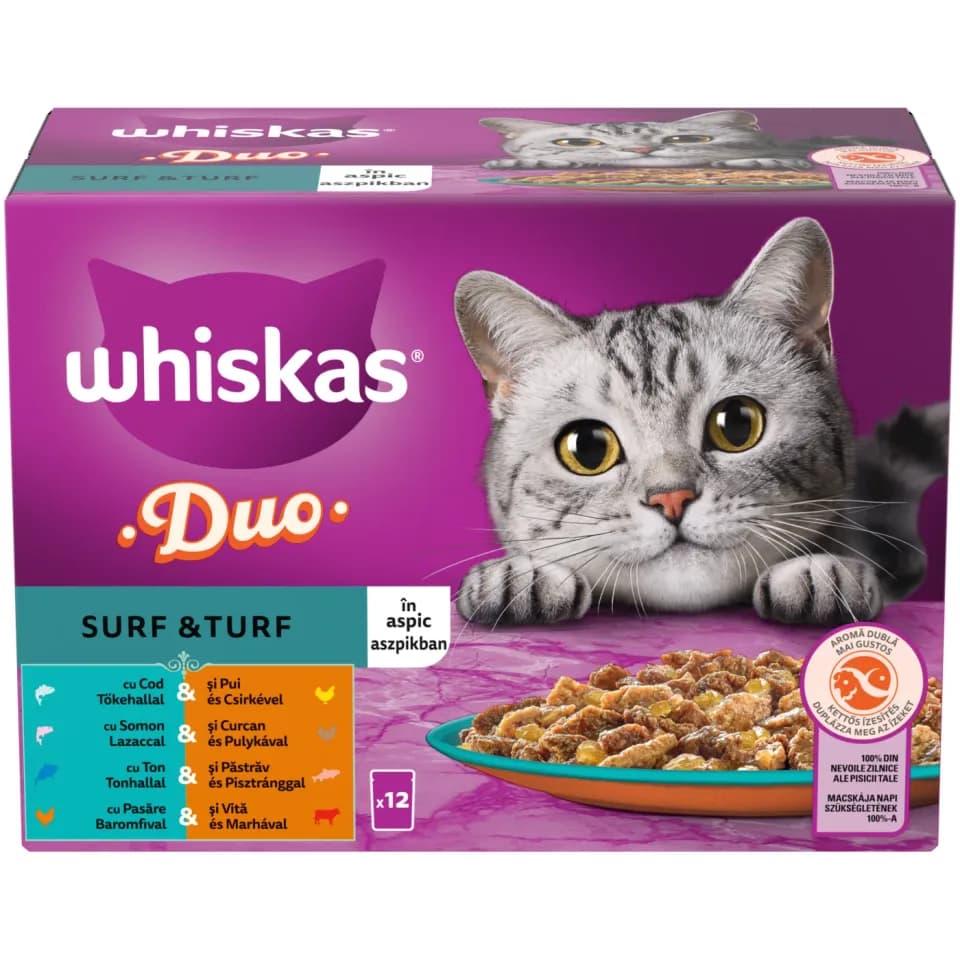 Whiskas, влажный корм для взрослых кошек, ассорти мяса и рыбы в желе, 12 × 85 г