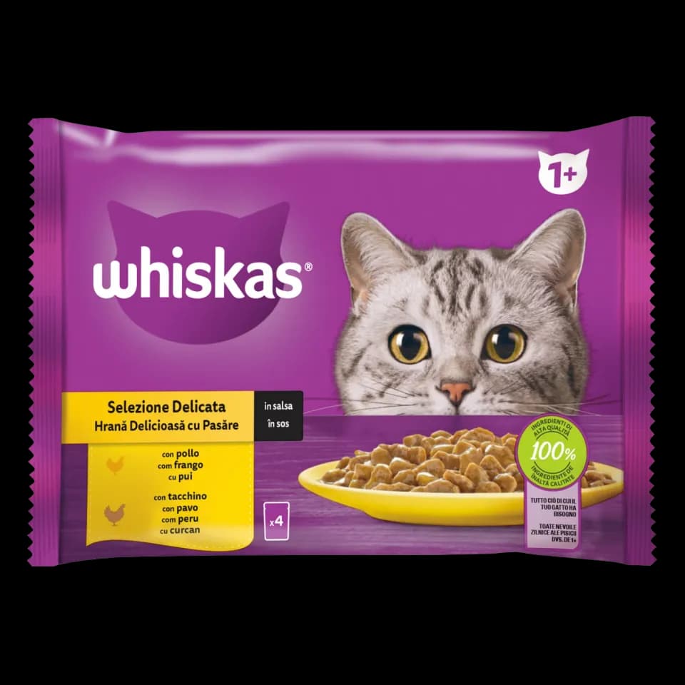 Whiskas hrana umeda pentru pisici adulte cu carne de pasare in sos 4 x 85 g