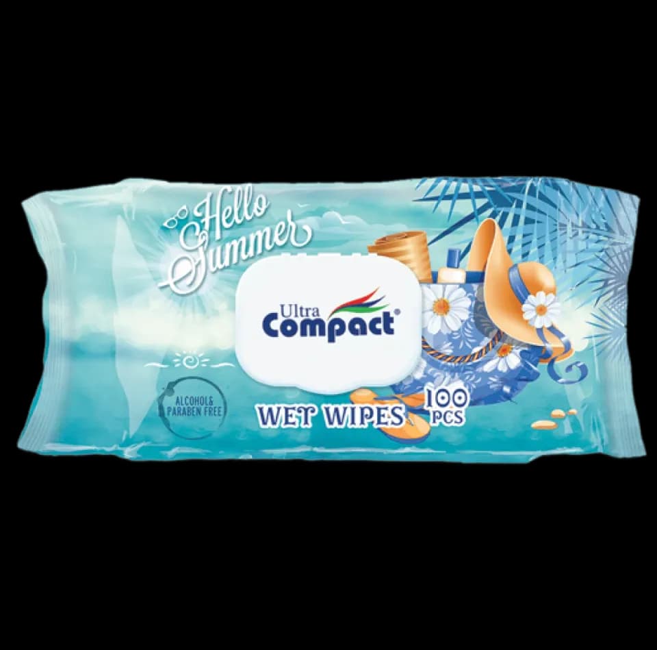 Ultra Compact Happy Fresh Hello Summer Wet Wipes with Lid, 100 pcs.