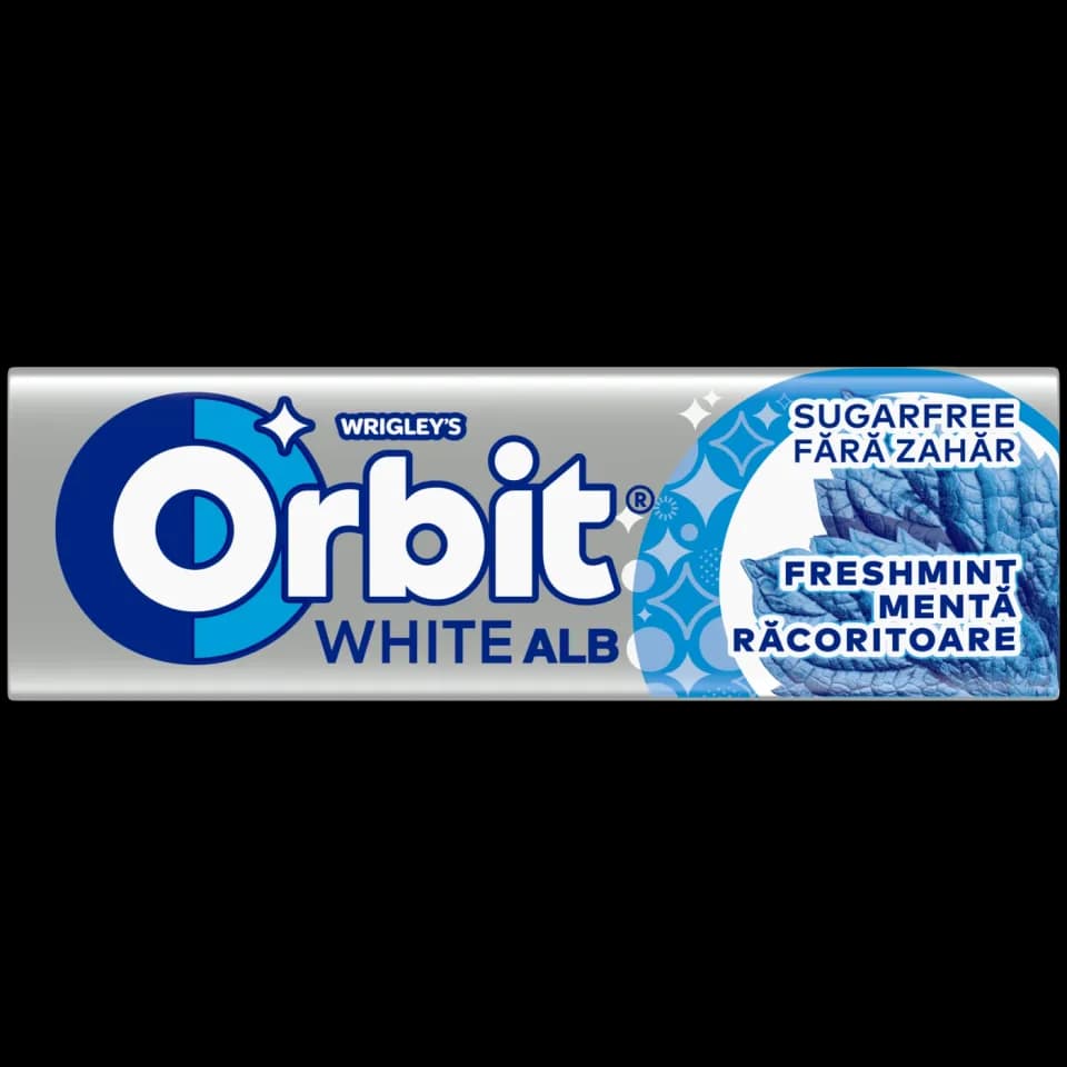 Orbit White Fresh Mint gumă de mestecat fără zahăr cu aromă de mentă proaspătă, 10 drajeuri, 15,37 g