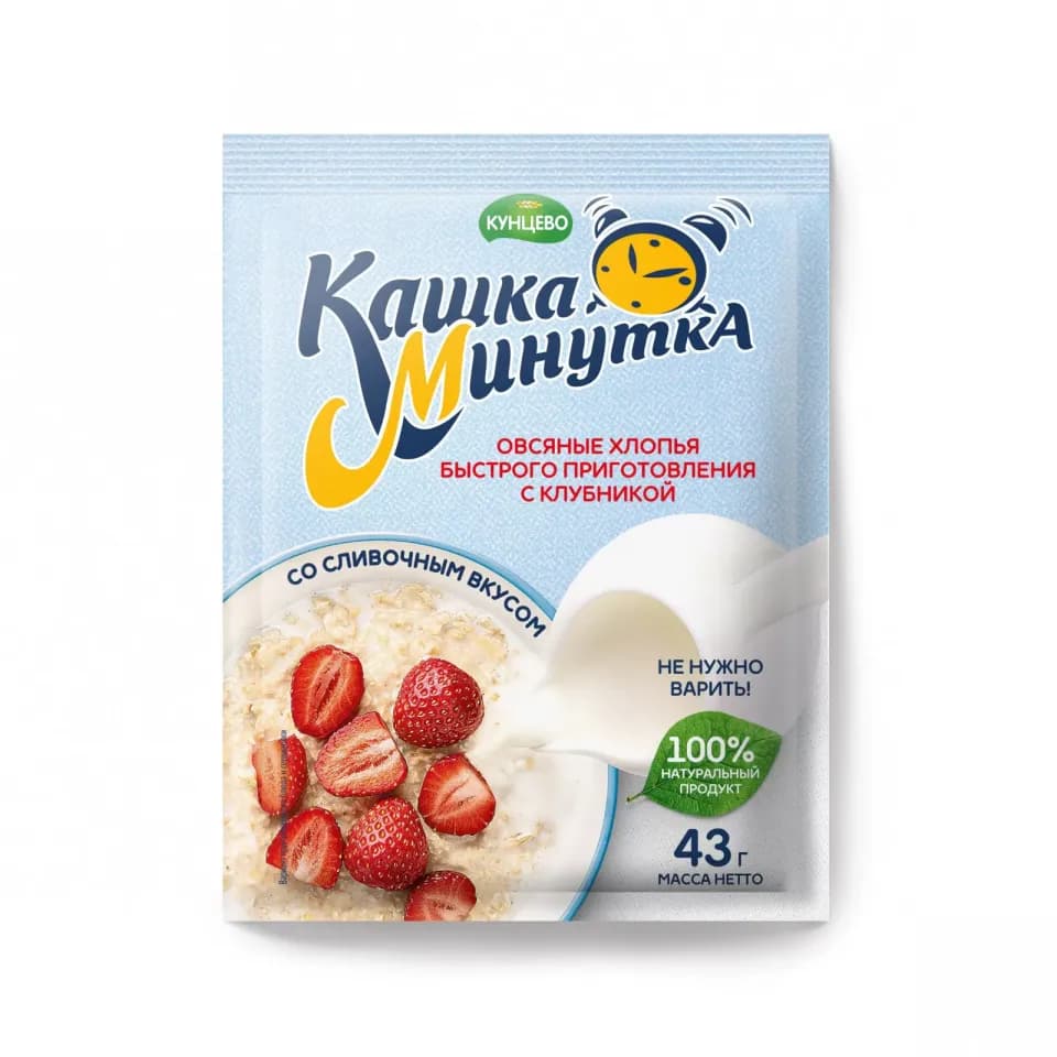 Кашка-Минутка с клубникой и сливками, 43 г