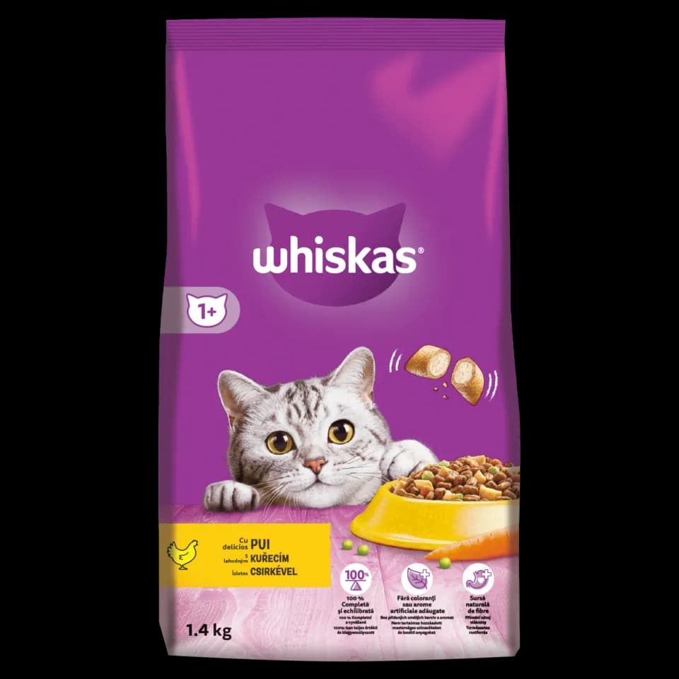 Whiskas, сухой корм для взрослых кошек, курица, 1.4 кг