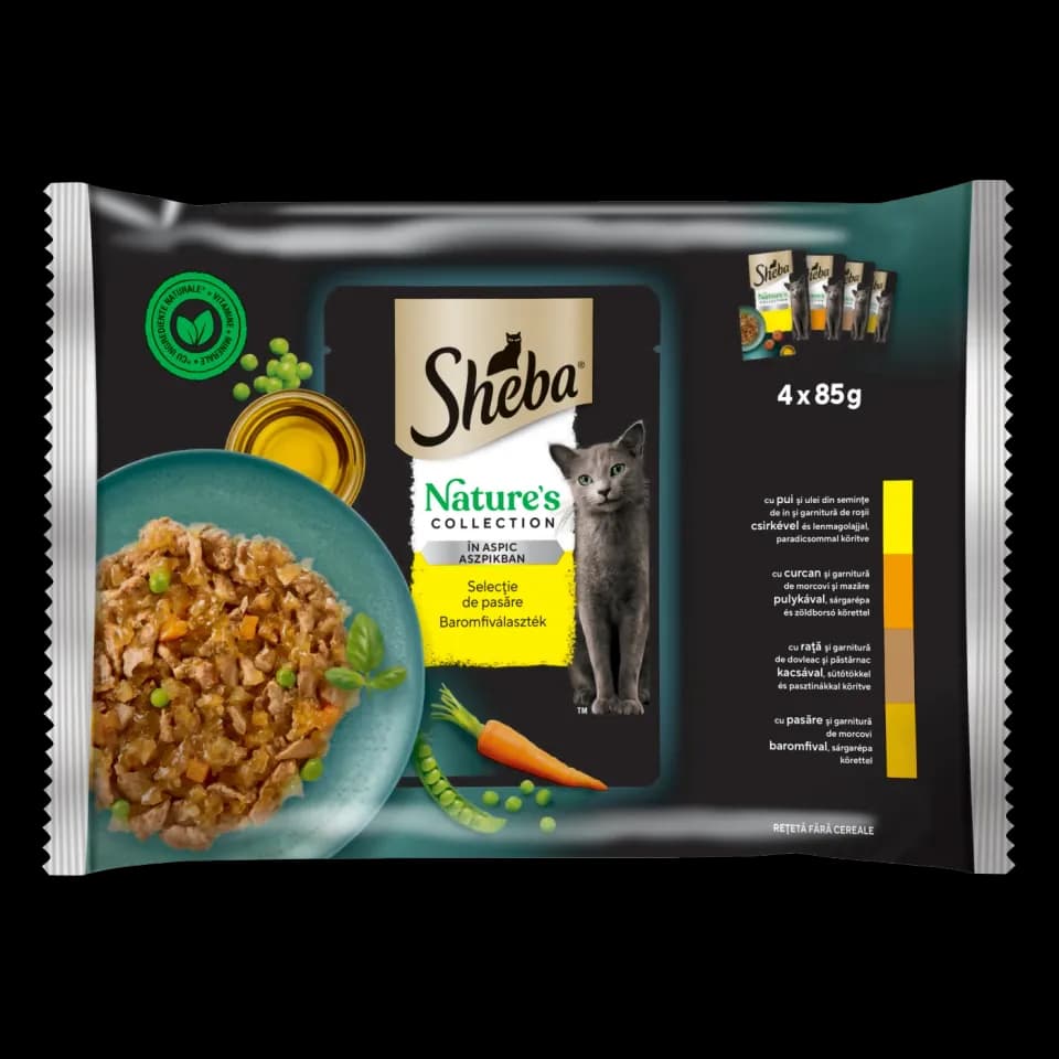 Sheba Nature's collection, влажный корм для взрослых кошек, ассорти из птицы в желе, 4 × 85 г