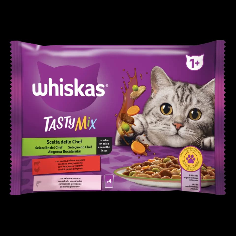 Whiskas Tasty Mix Wet Food for adult cats, Chef’s Choice Selection in Gravy, 4 × 85g
