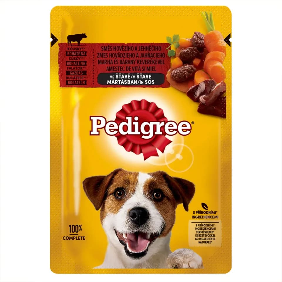 Pedigree hrana umeda pentru caini adulti, cu vita si miel in sos 100 g