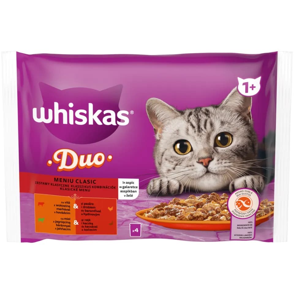 Whiskas, влажный корм для взрослых кошек, мясное ассорти в желе, 4 × 85 г