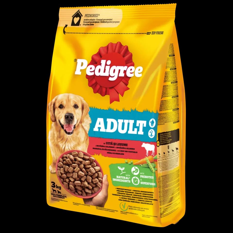 Pedigree Dry Food for adult dogs of medium and large breeds, Beef & Vegetables, 3kg