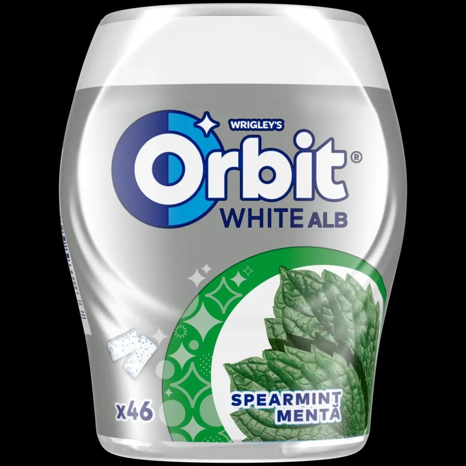 Orbit White Spearmint gumă de mestecat fără zahăr cu aromă de mentă, 46 drajeuri, 64 g