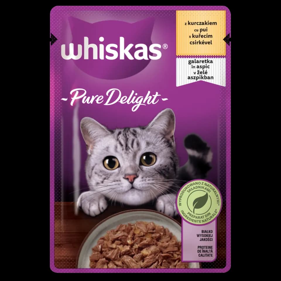 Whiskas Pure Delight, влажный корм для взрослых кошек, курица в желе, 85 г