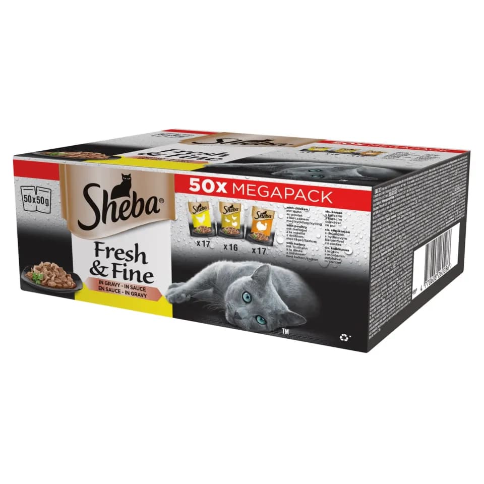Sheba Fresh & Fine Wet Food for adult cats, Poultry Selection in Gravy, 50 × 50g