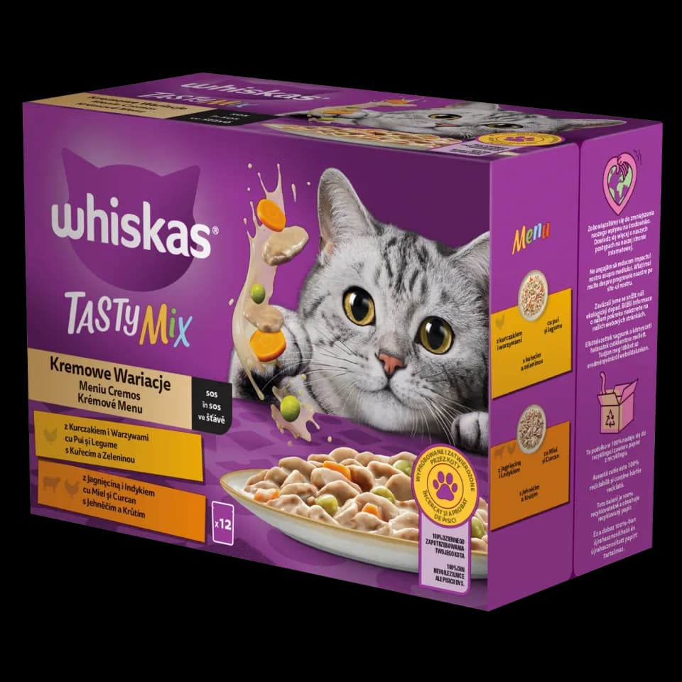 Whiskas Tasty Mix Creamy Creations Wet Food for adult cats, Creamy Creations Selection in Gravy, 12 × 85g