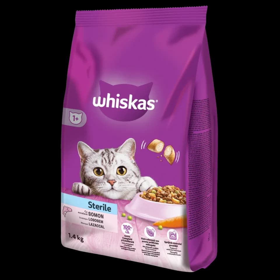 Whiskas Sterile hrana uscata cu somon pentru pisici adulte 1.4kg