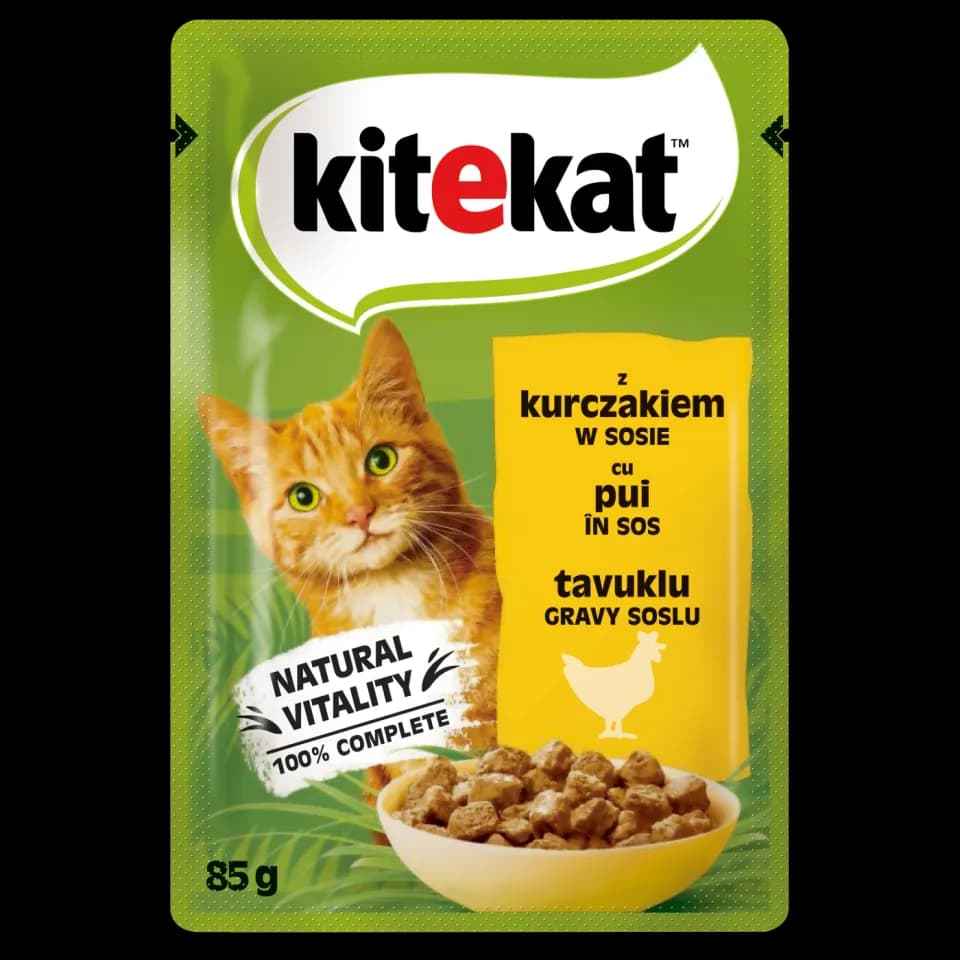 Kitekat, влажный корм для взрослых кошек, курица в соусе, 85 г