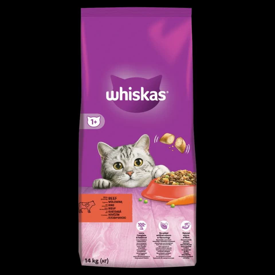 Whiskas Dry Food for adult cats, Beef, 14kg