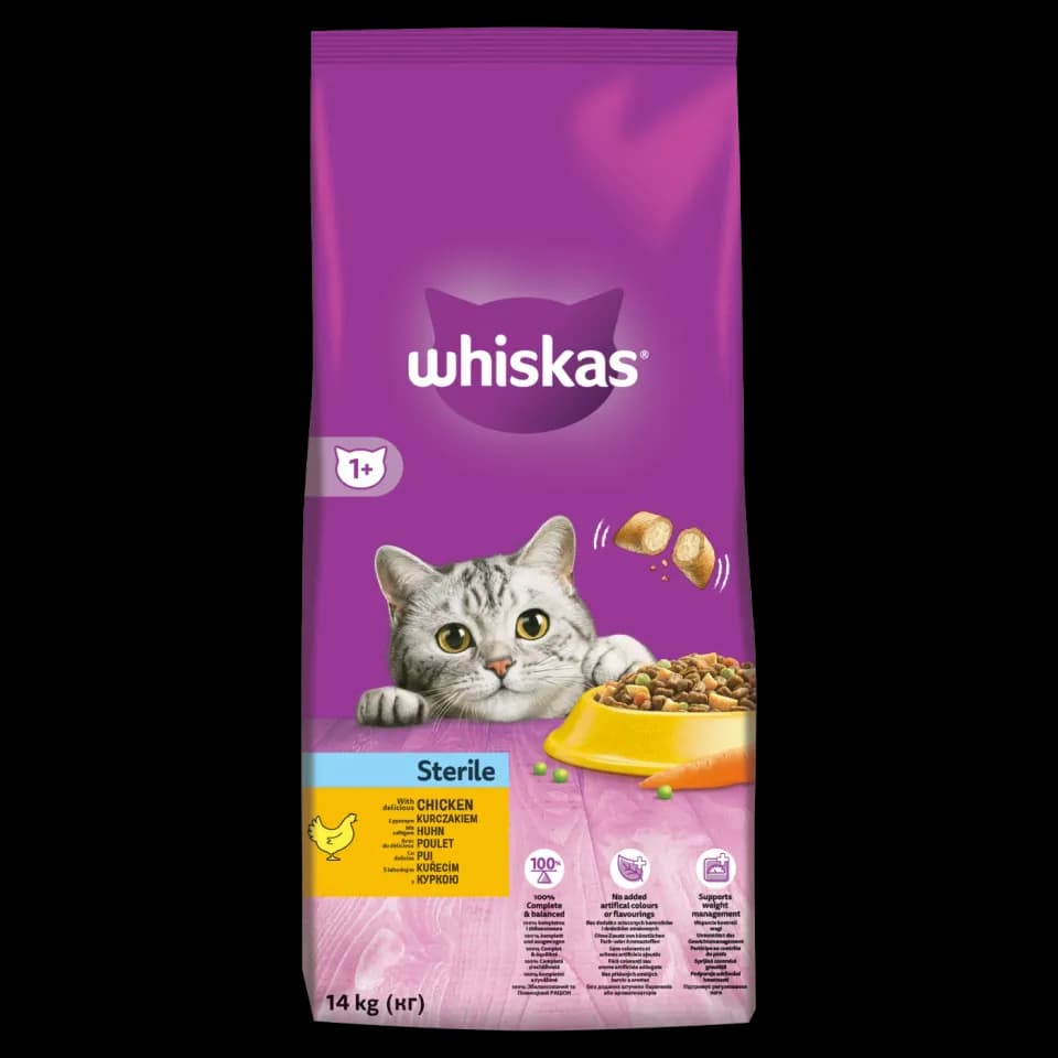 Whiskas hrana uscata pentru pisici adulte sterilizate, cu pui 14 kg