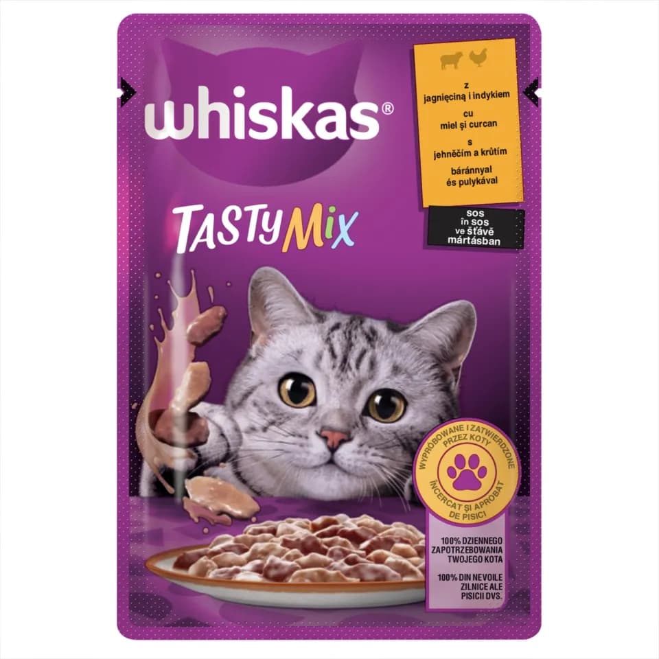 Whiskas Tasty Mix Creamy Creations Wet Food for adult cats, Lamb & Turkey in Gravy, 85g