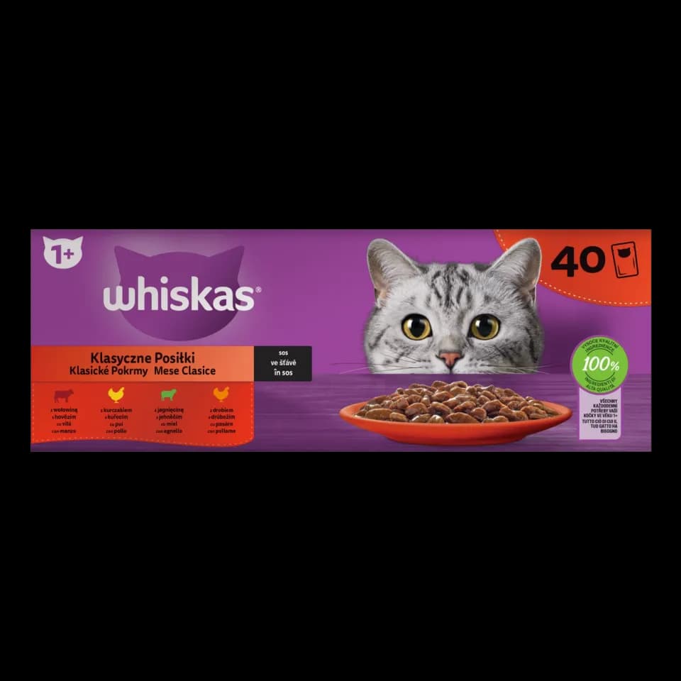 Whiskas hrana umeda pentru pisici adulte, selectii clasice in sos de carne 40 x 85 g