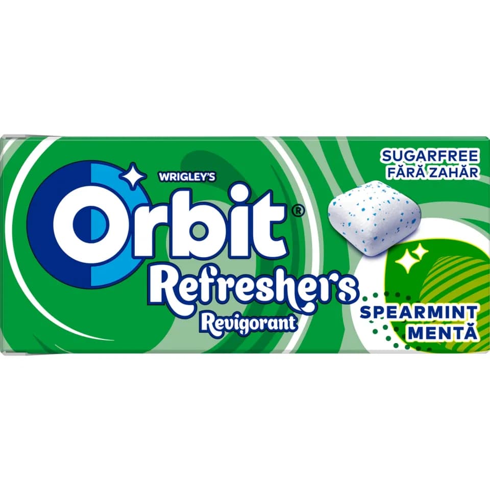 Orbit Refreshers Spearmint guma de mestecat fara zahar cu arome de menta si mentol 8 buc 17.9 g