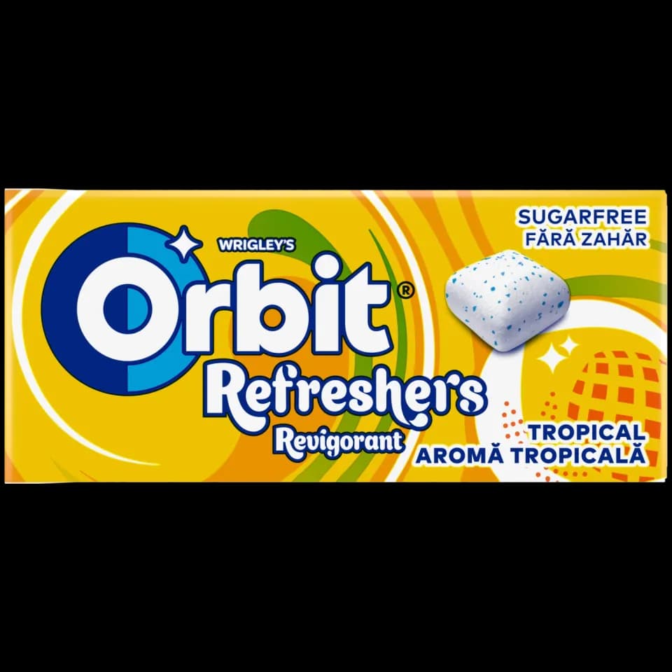 Orbit Refreshers Tropical жевательная резинка без сахара с тропическим вкусом, 8 драже, 17,9 г