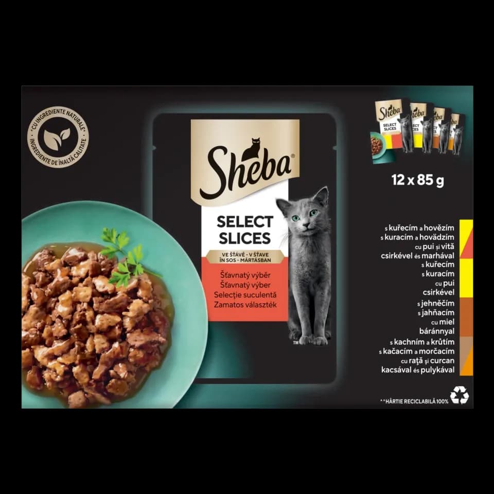 Hrană pisici Sheba Select Slices, Selecție suculentă în sos, Plic 12 x 85g