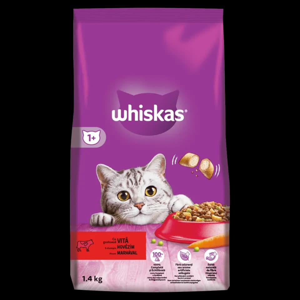 Whiskas Dry Food for adult cats, Beef, 1.4kg