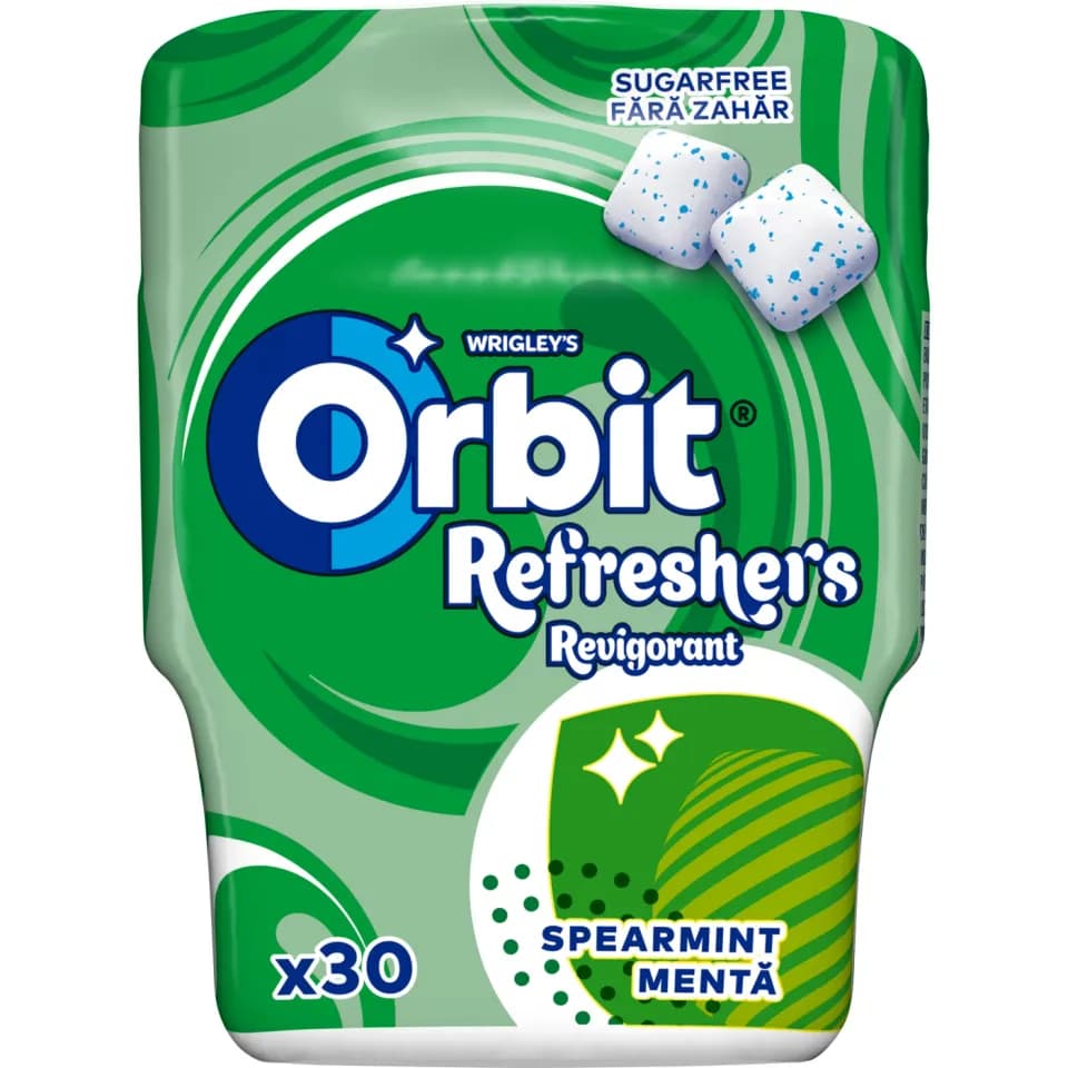 Orbit Refreshers Spearmint guma de mestecat fara zahar cu arome de menta si mentol 30 buc 67 g