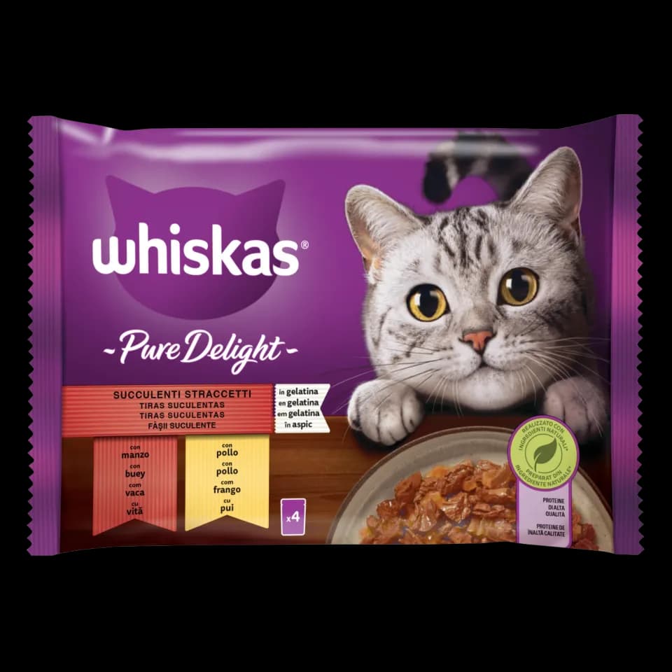 Whiskas Pure Delight, влажный корм для взрослых кошек, классическое ассорти в желе, 4 × 85 г
