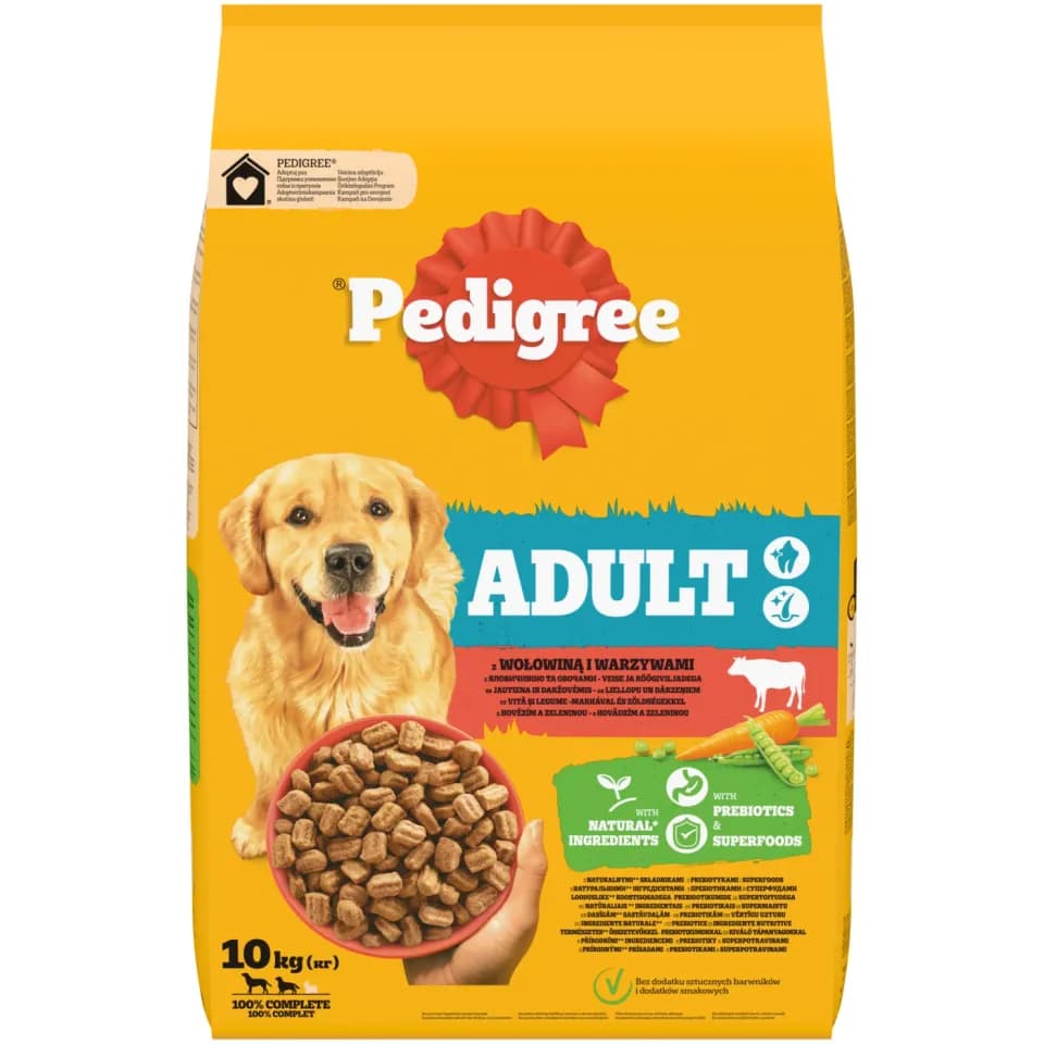 Pedigree Dry Food for adult dogs of medium and large breeds, Beef & Vegetables, 10kg