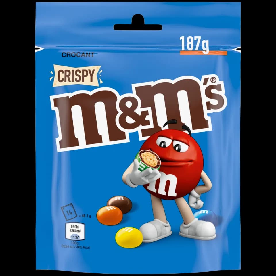 M&M’s Crispy bomboane cu orez crocant în ciocolată cu lapte și glazură de zahăr, 187 g