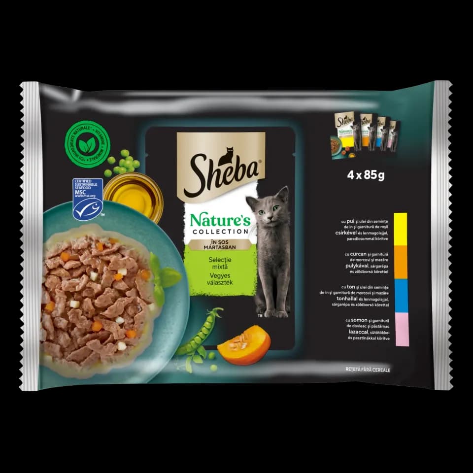 Sheba Nature's collection, влажный корм для взрослых кошек, ассорти в соусе, 4 × 85 г