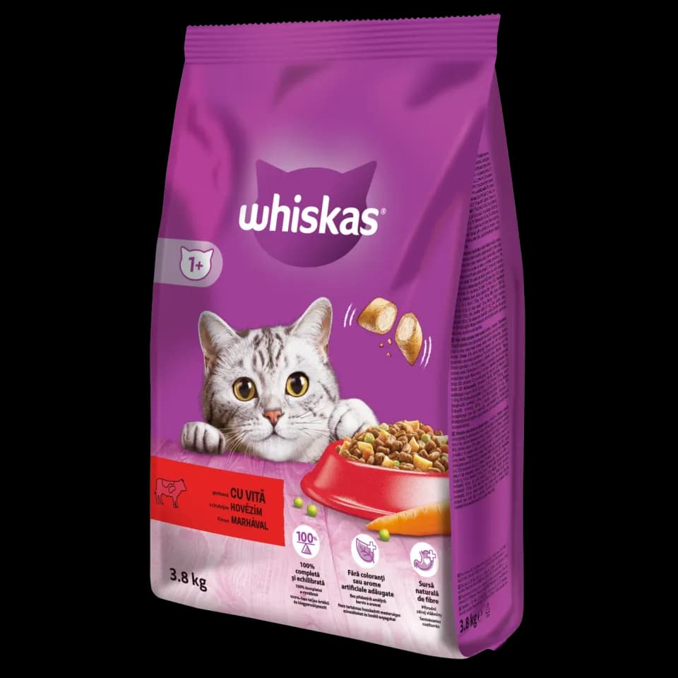 Whiskas Dry Food for adult cats, Beef, 3.8kg