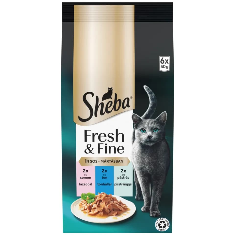 Hrană umedă pisici adulte SHEBA® Fresh & Fine, Pește în sos, Plic 6 x 50g