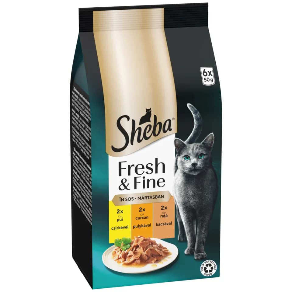 Sheba Wet Food for adult cats, Poultry, 6 × 50g