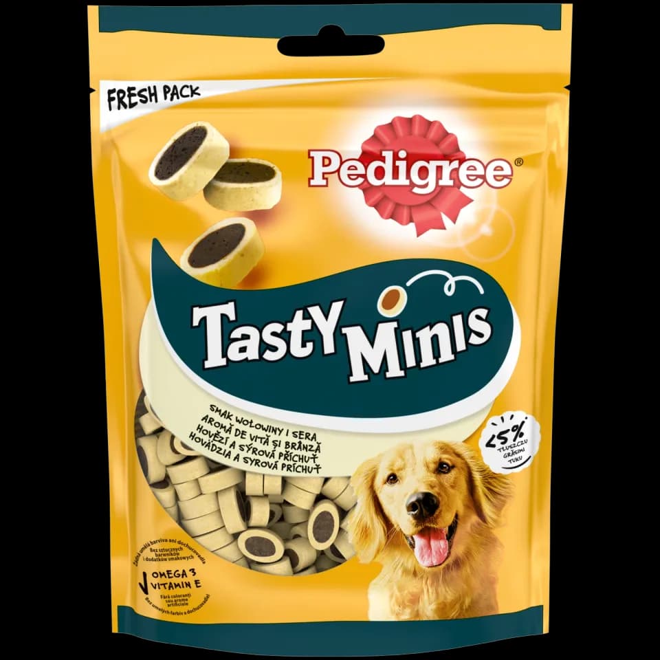 Pedigree Tasty Minis Cheesy Nibbles, лакомство для собак, сыр и говядина, 140 г