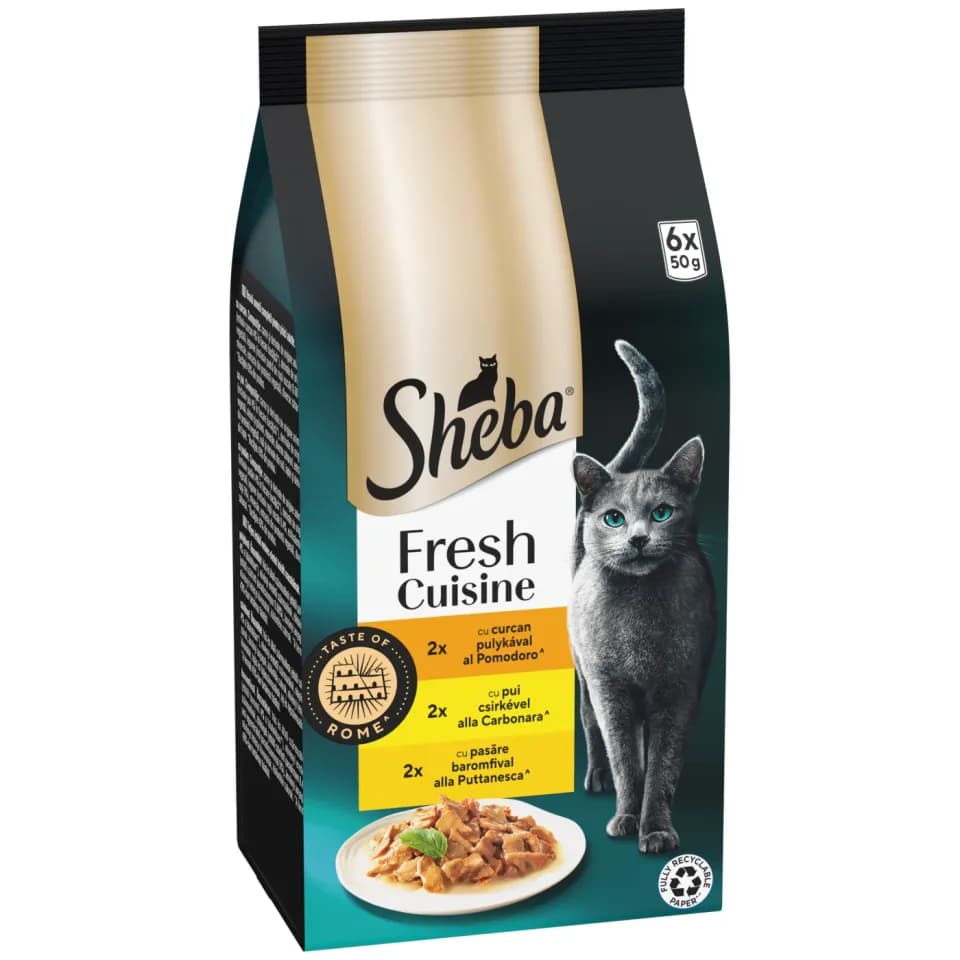 Sheba Taste Rome Wet Food for adult cats, Poultry Selection in Gravy, 6 × 50g