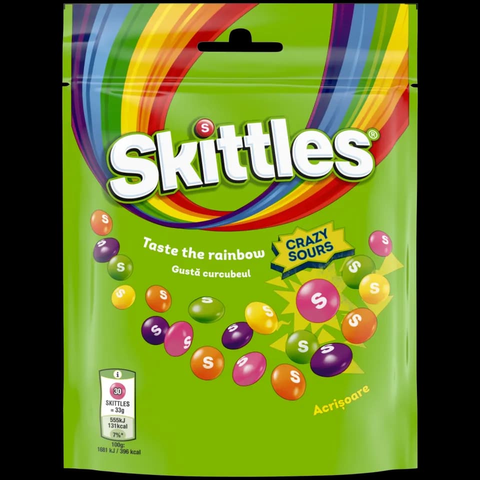 Skittles Crazy Sours жевательные конфеты с кислыми фруктовыми вкусами, 152 г