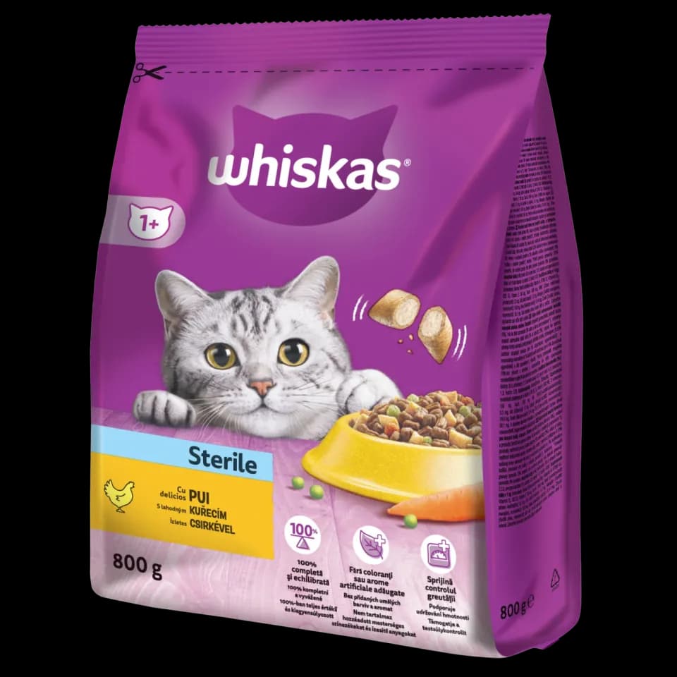 Whiskas Sterile hrana uscata cu pui pentru pisici adulte 800g