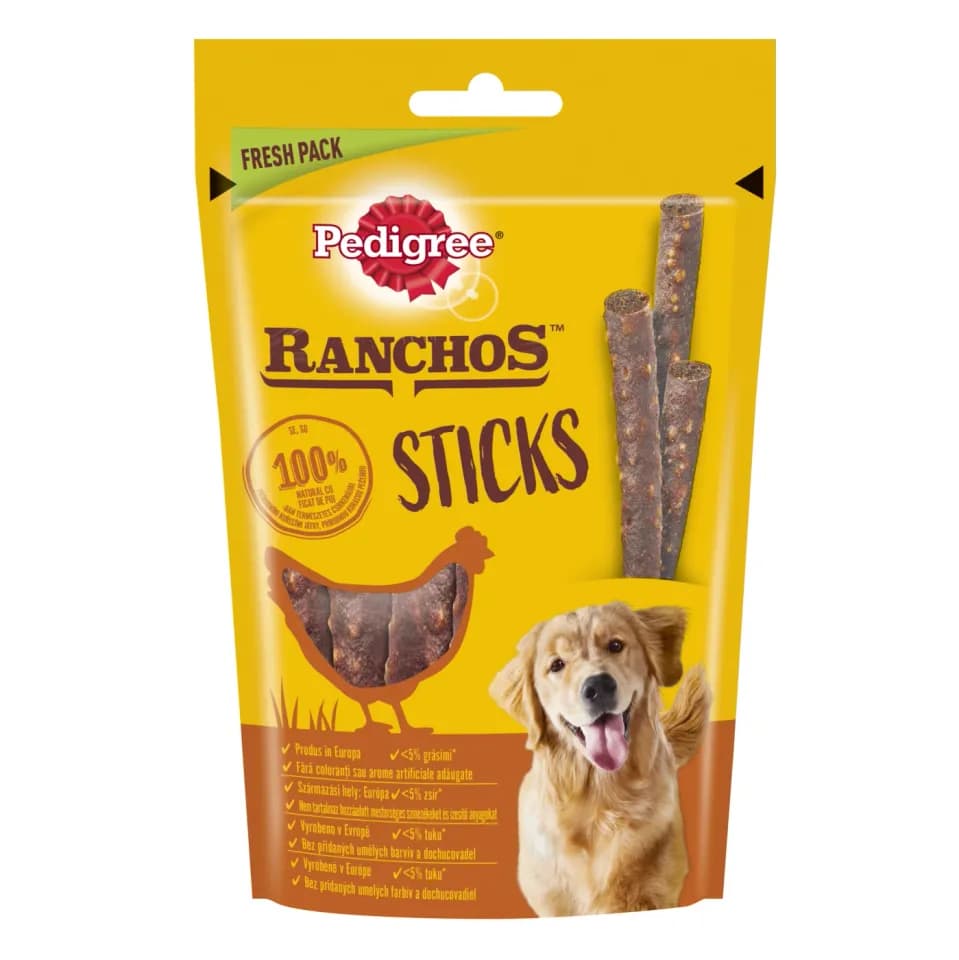 Pedigree Ranchos Sticks recompense pentru caini, cu pui 60 g