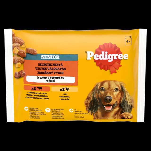 Pedigree Wet Food for senior dogs, Mixed Selection in Jelly, 4 × 100g